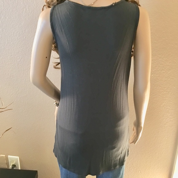 Cynthia Rowley Black & Gray Sheer Embroidered Tank - Picture 3 of 4